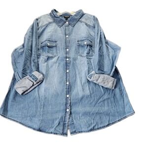 Torrid • Chambray Button Down Medium Wash Cotton Denim Shirt Size 2X Plus NWT
